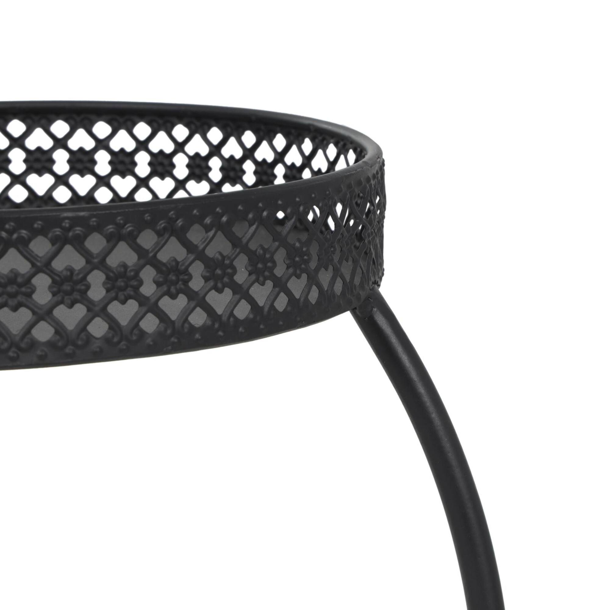20" Metal Curved Folding 3-Tier Plant Stand with Floral & Scroll Patterns
